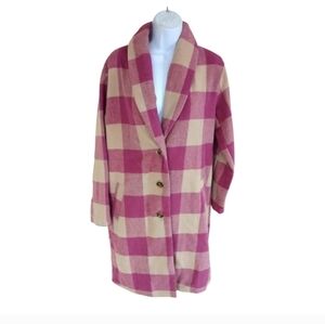 RD Style Pink Cream Plaid Lucy Long Cardigan Coat Shacket Small